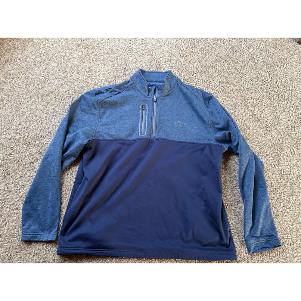 Callaway Mens XXL Quarter Zip Golf Pullover Blue Two Tone Heathered Sweater